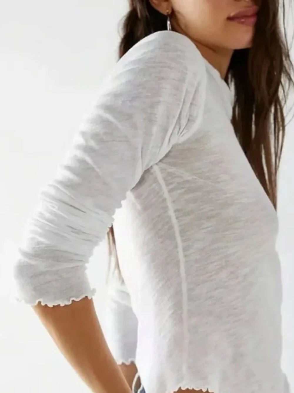 WE THE FREE PEOPLE WHITE BE MY BABY SCALLOPED LETTUCE L/S TEE TOP NWOT L